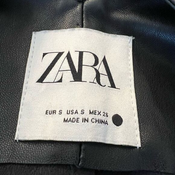 Zara Faux Leather Black Cropped Overalls Size Small - Picture 7 of 9